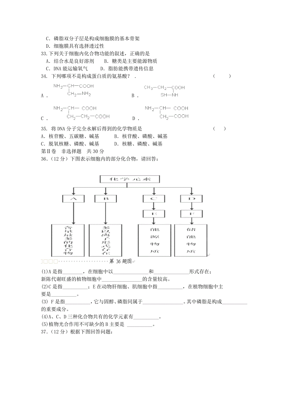 江苏省响水中学2014-2015学年高一生物上学期第一次学情调研试题_第4页