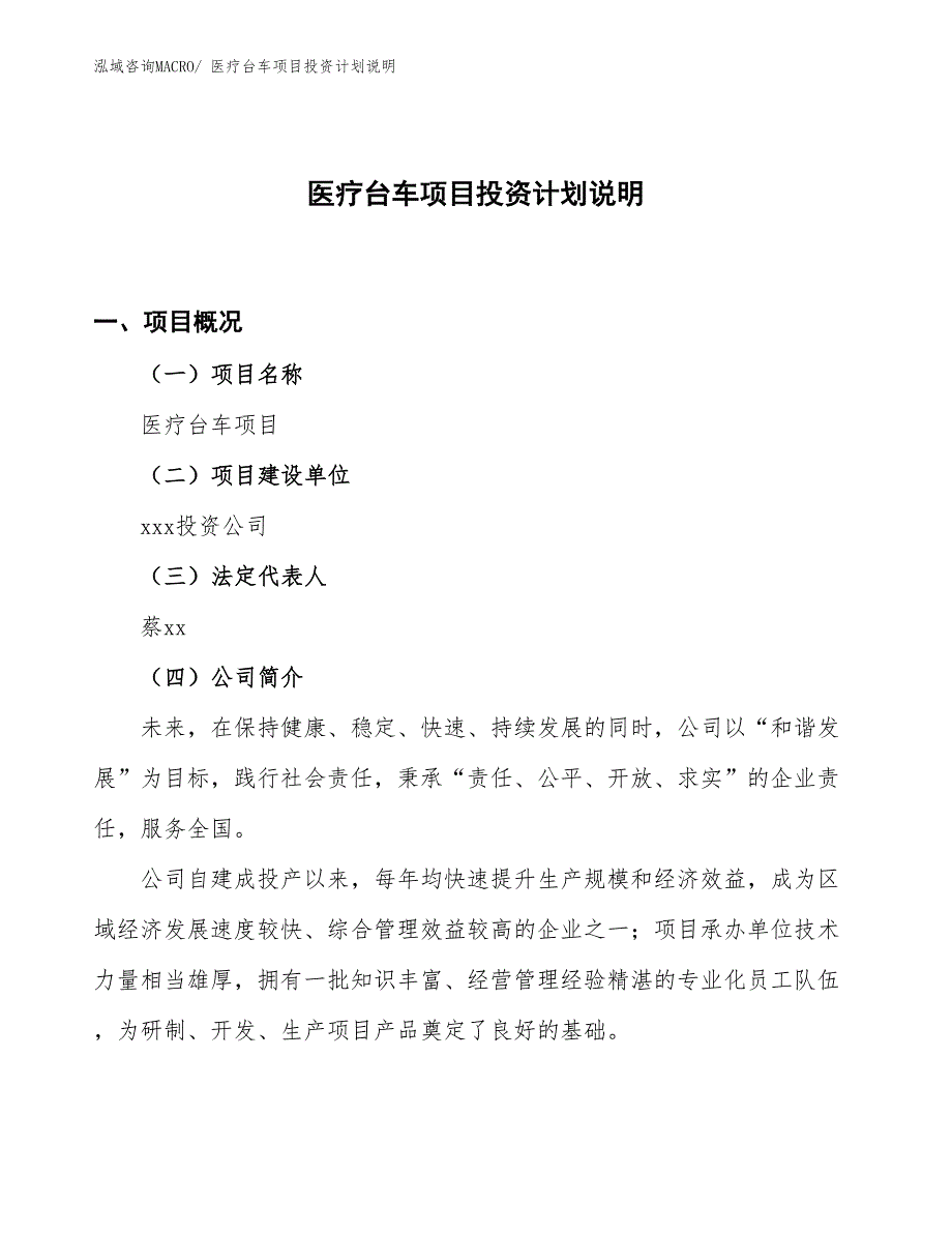 医疗台车项目投资计划说明_第1页