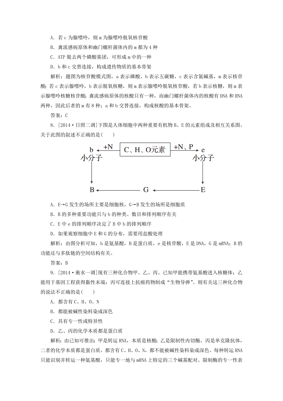 2015高考生物 第04讲 遗传信息的携带者 核酸 细胞中的糖类和脂质限时规范特训 新人教版_第3页