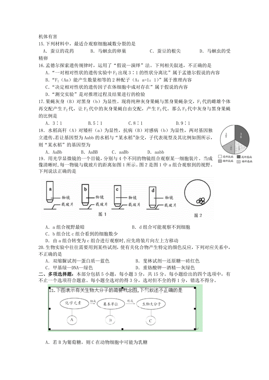 江苏省东台市创新学校2015届高三生物12月月考试题_第3页