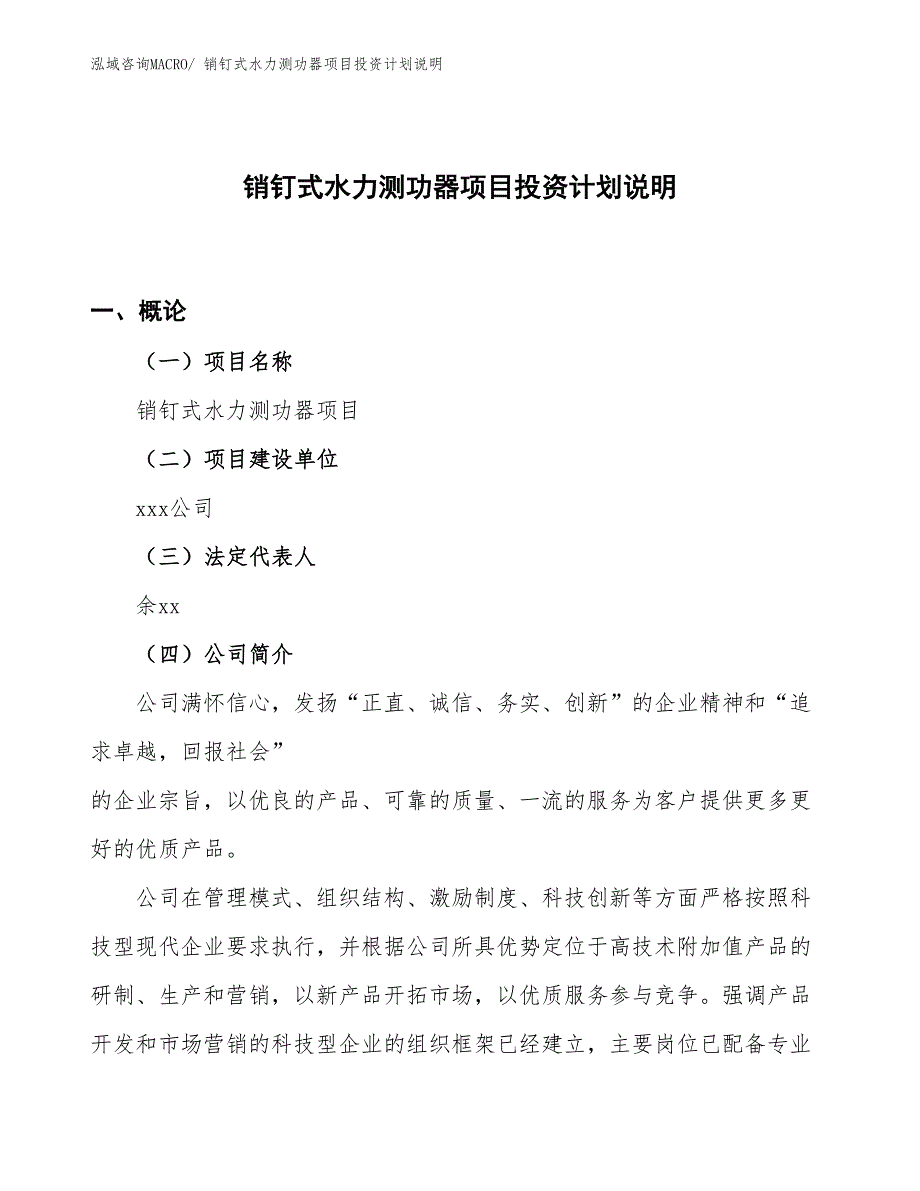 销钉式水力测功器项目投资计划说明_第1页