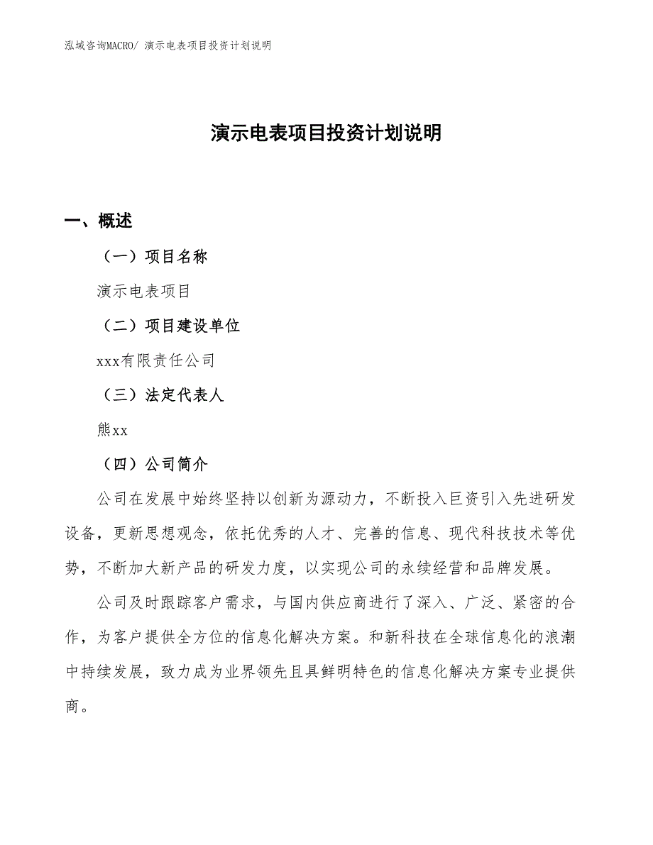 演示电表项目投资计划说明_第1页