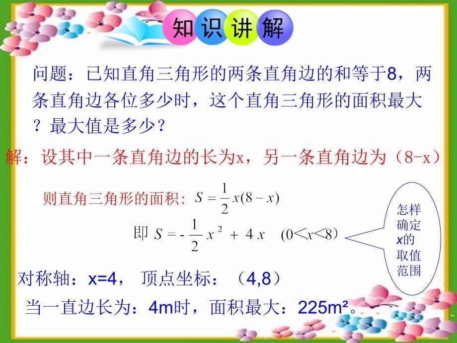 26.3 实际问题与二次函数 （第１课时）　如何获得最大面积问题（课件）（人教版九年级下）.ppt_第5页