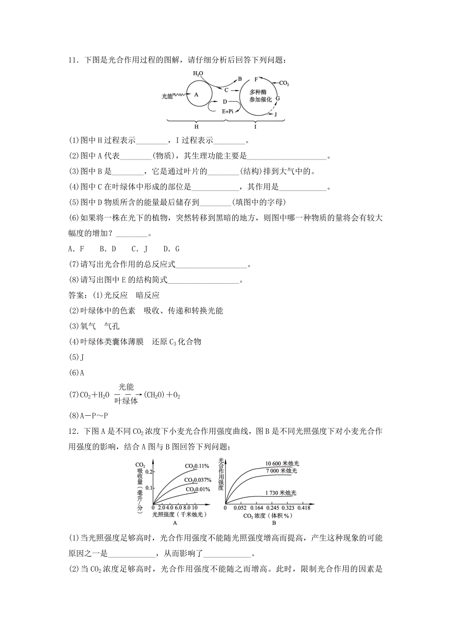 2014-2015高中生物 4.2.2 光合作用的过程及其影响的环境因素每课一练 苏教版必修1_第4页