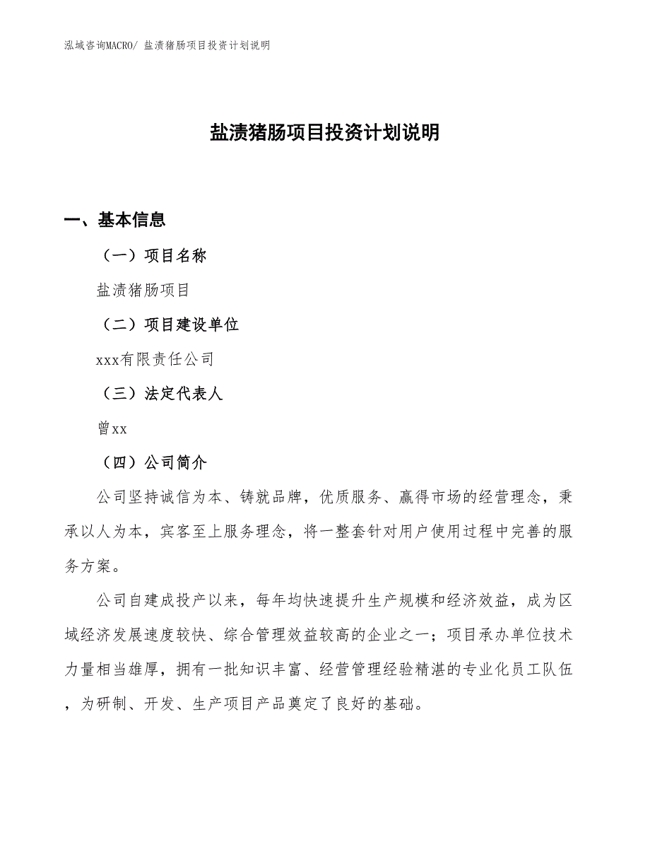 盐渍猪肠项目投资计划说明_第1页