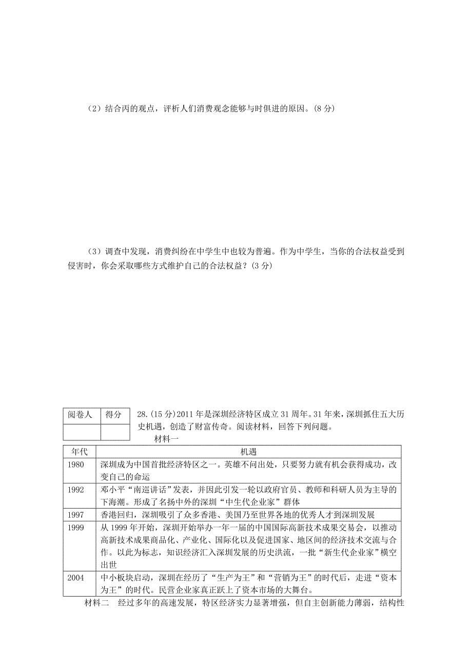 山东省潍坊市2012届高三政治10月三县联合考试试题新人教版_第5页