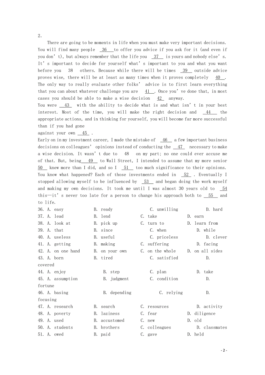 2015届高考英语二轮小专题复习之完形填空32_第2页