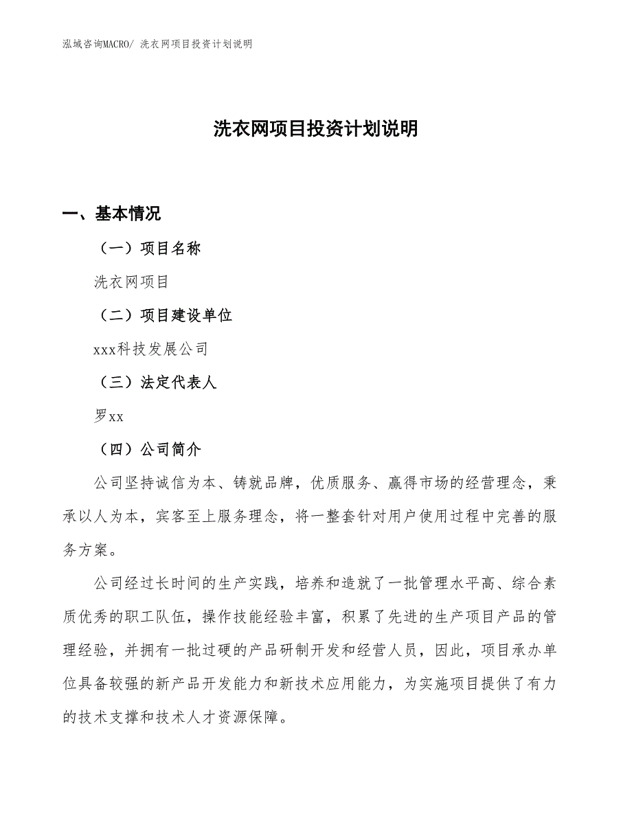 洗衣网项目投资计划说明_第1页