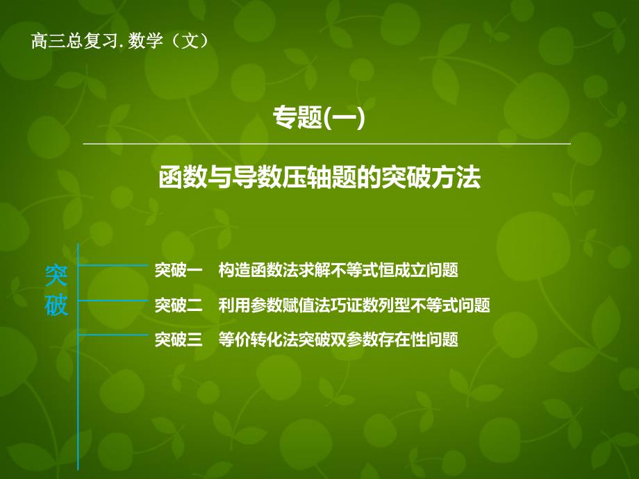 2018高三数学一轮复习 专题1 函数与导数压轴题的突破方法课件 文 新人教版_第1页