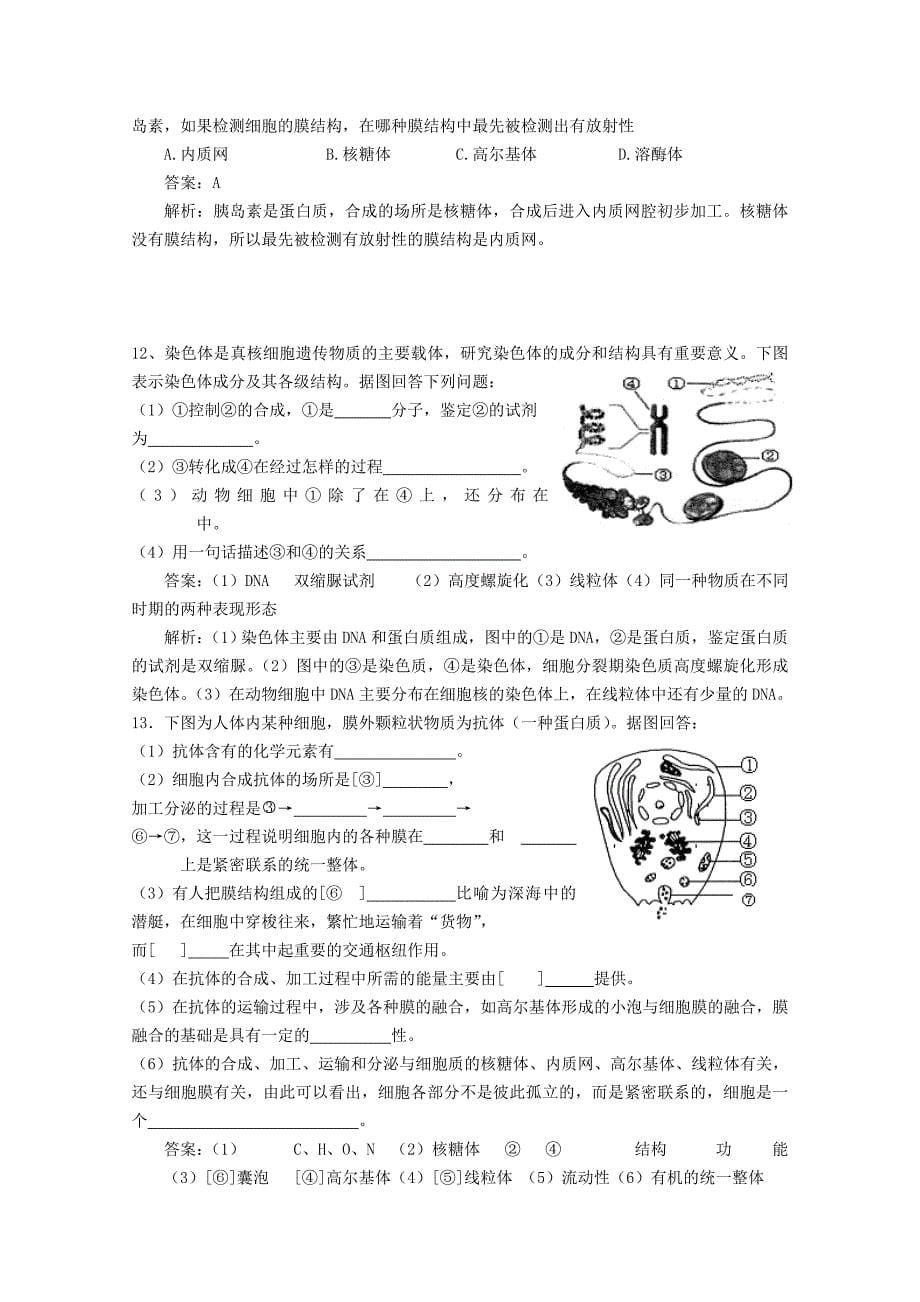 2011高中生物 3.2.3细胞核和生物膜系统同步练习 苏教版必修1_第5页