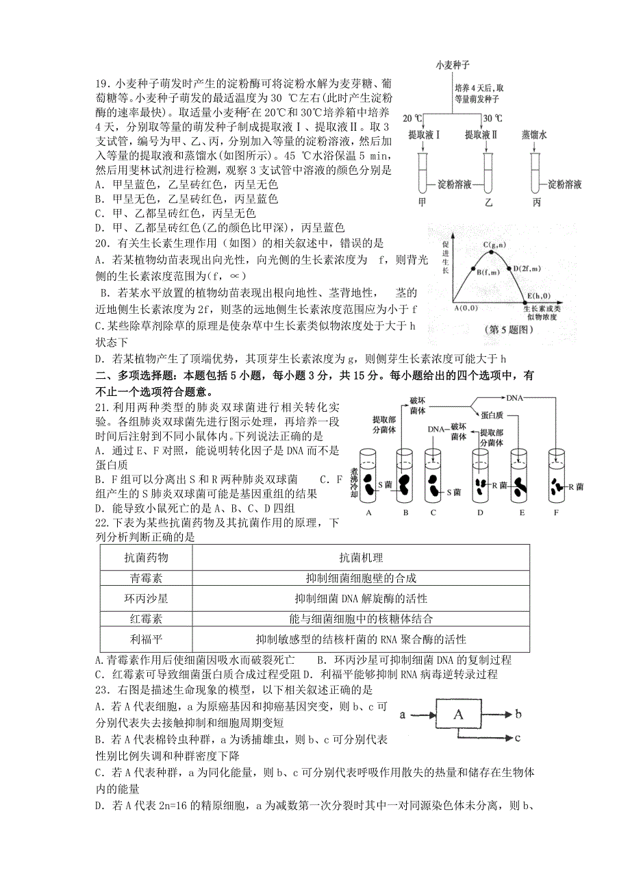 江苏省扬州市四星高中2015届高三生物期初模拟试题新人教版_第4页