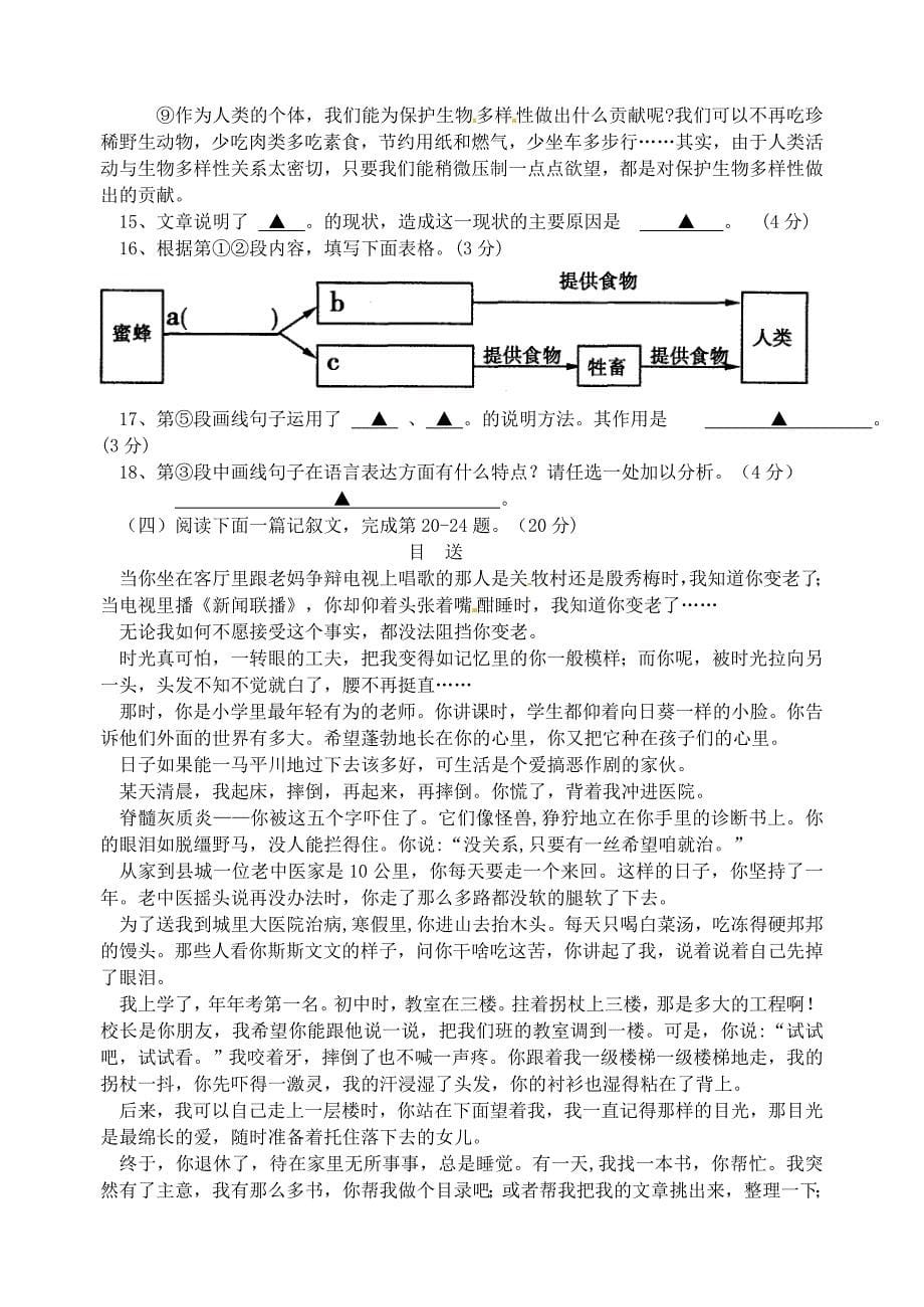 江苏省滨海县陆集中学2015届九年级语文上学期第一次调研检测试题 苏教版_第5页