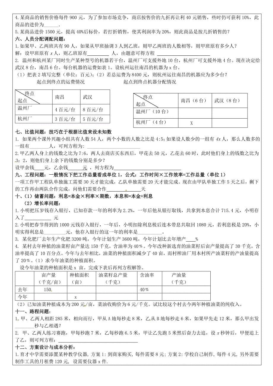 江苏省昆山市锦溪中学七年级数学上册《一元一次方程》提优训练 （新版）苏科版_第5页