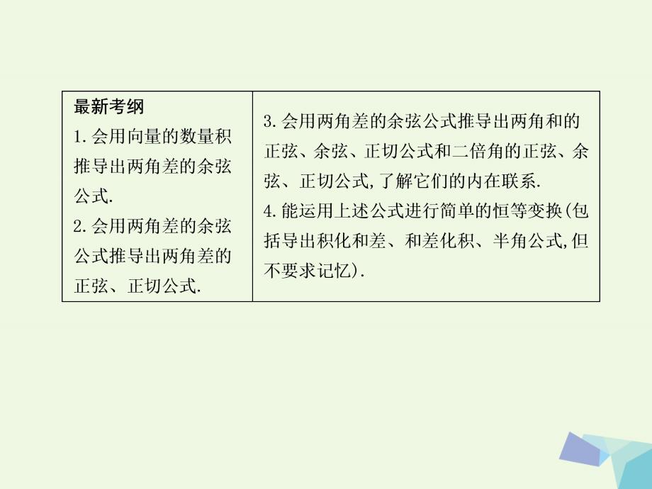 2018届高三数学一轮复习第四篇三角函数解三角形第5节三角恒等变换课件理_第2页