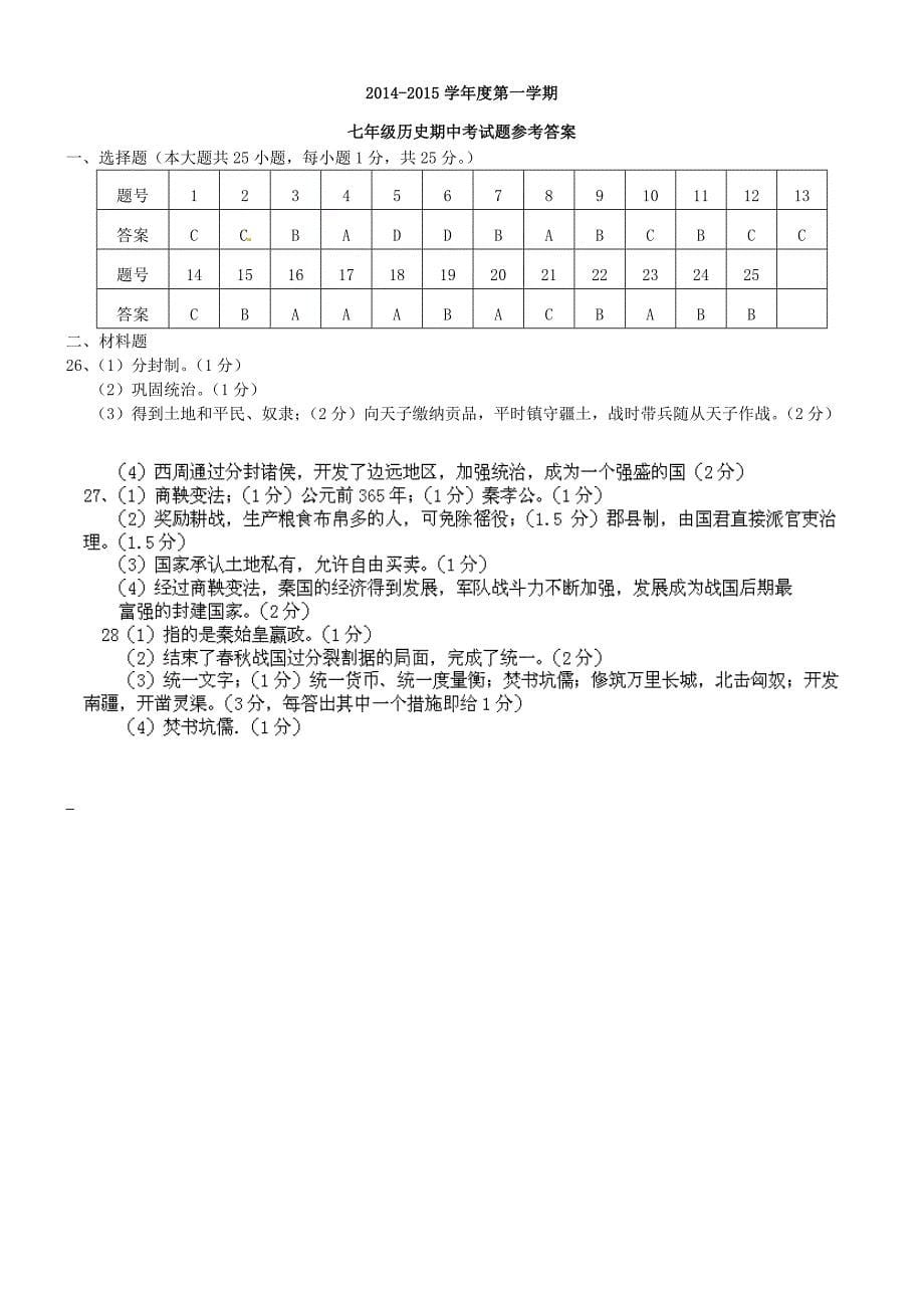 江苏省东台市南沈灶镇中学2014-2015学年七年级历史上学期期中试题 新人教版_第5页