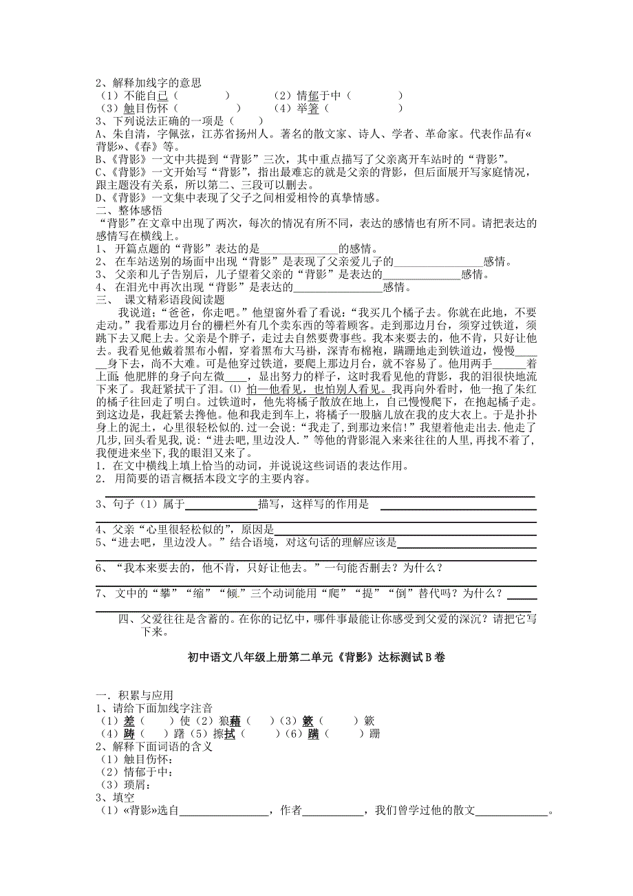 山东省泰安2011-2012学年八年级语文上册同步测试第二单元达标题 人教新课标版_第3页