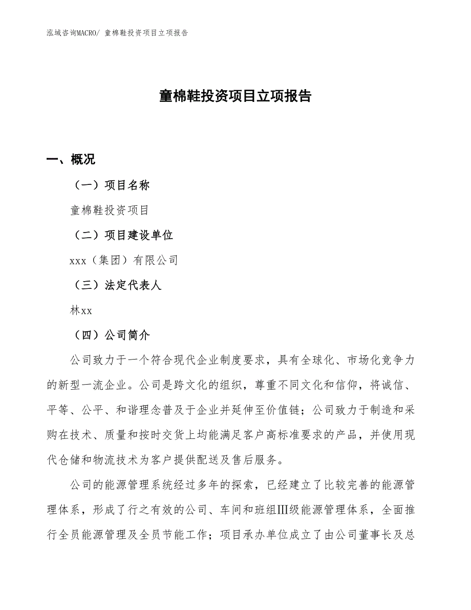 童棉鞋投资项目立项报告_第1页