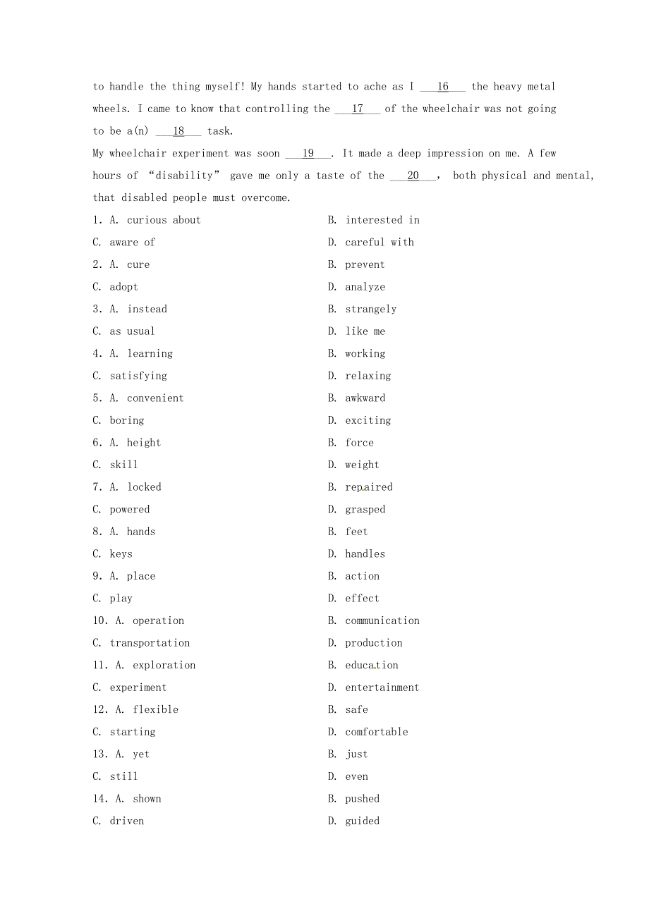 2015年高中英语 unit3 unitnderstanding each other完形填空和阅读理解练习（6）牛津译林版选修6_第4页