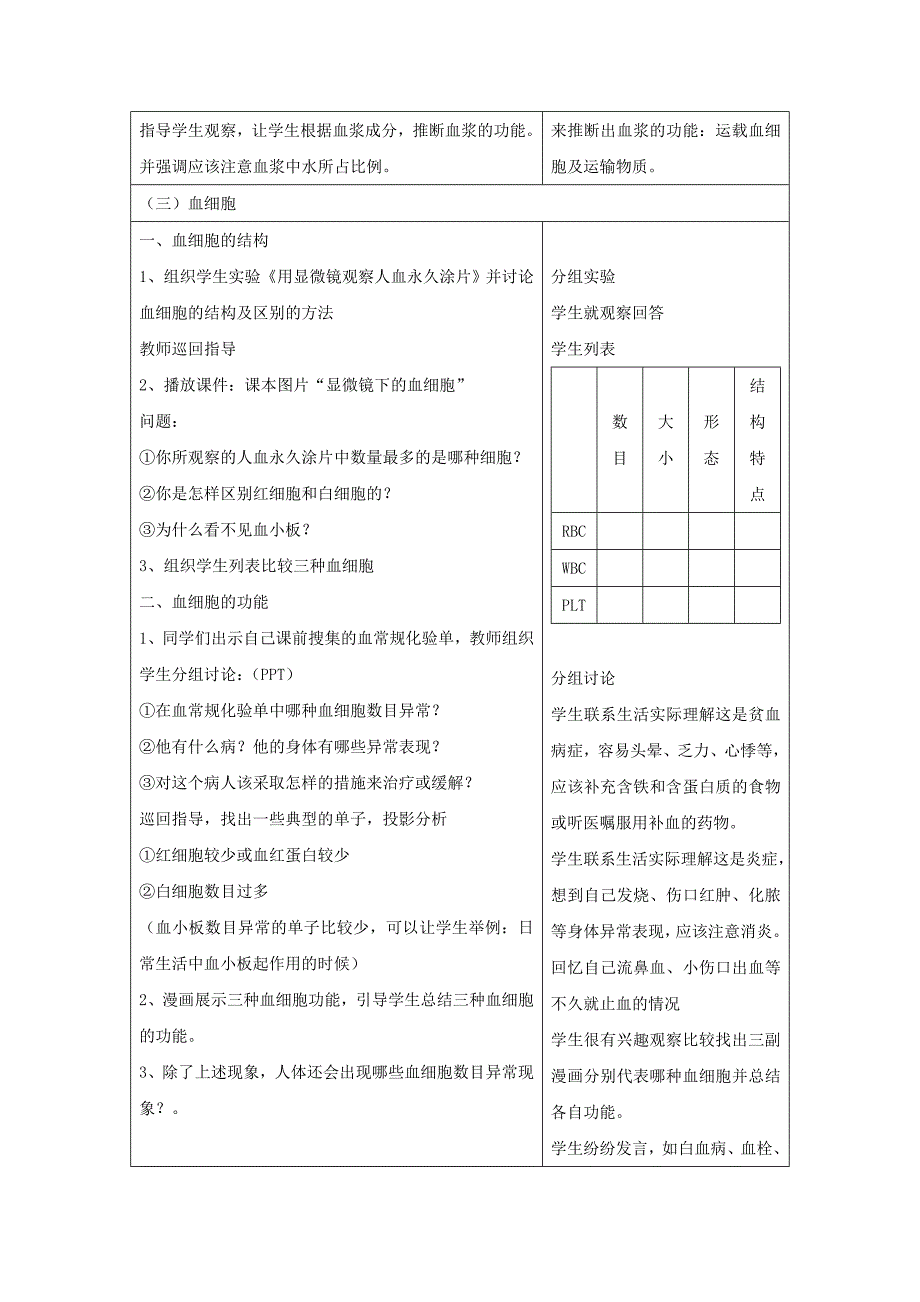 4.1流动的组织血液 教案3（人教版七年级下）.doc_第3页