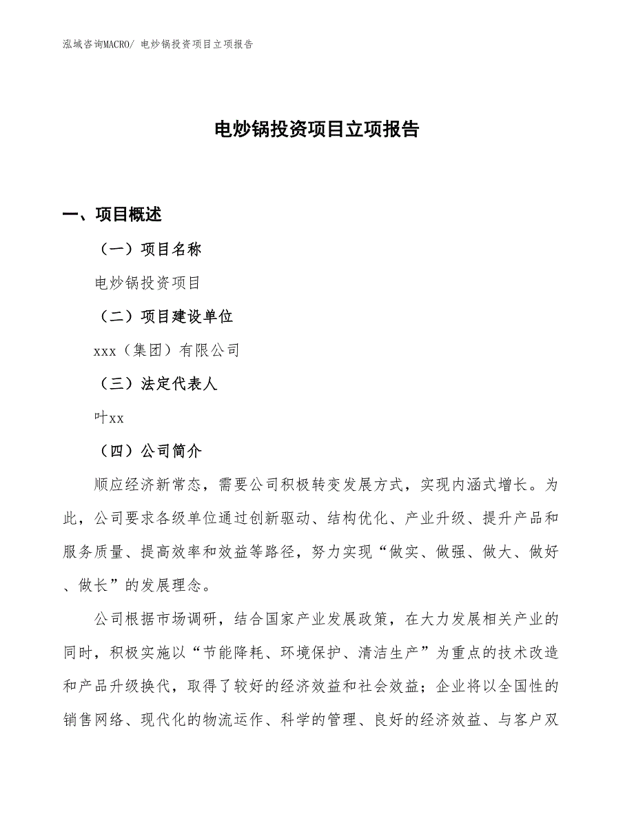 电炒锅投资项目立项报告_第1页