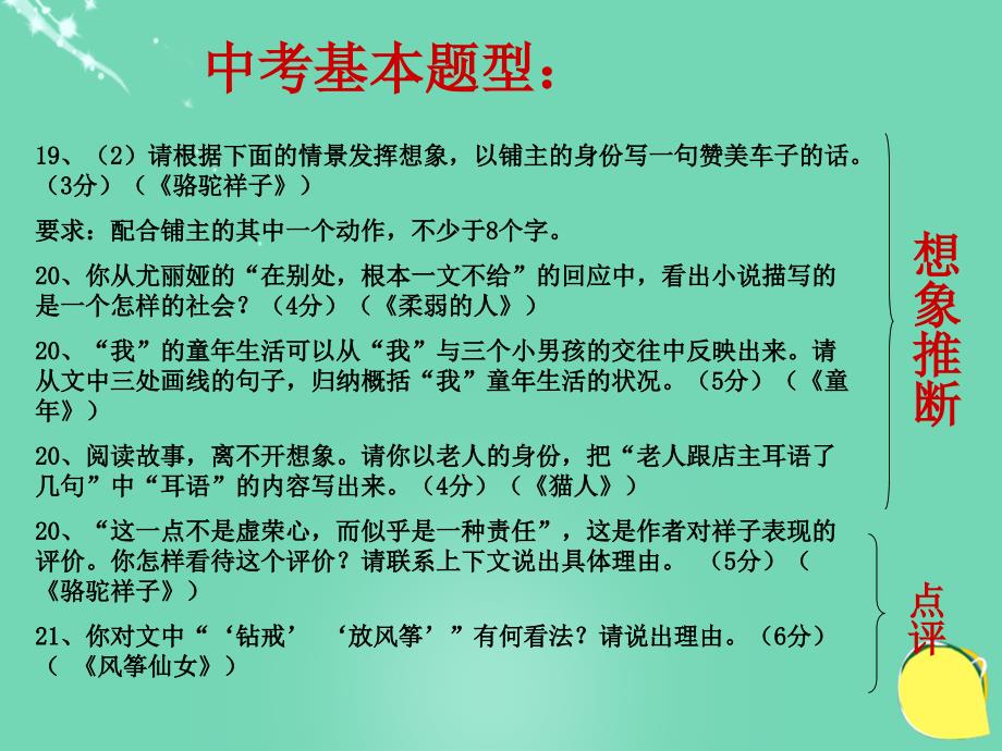 广东省广州市花都区赤坭中学2018届中考语文 现代文想象、推断和点评复习课件_第3页