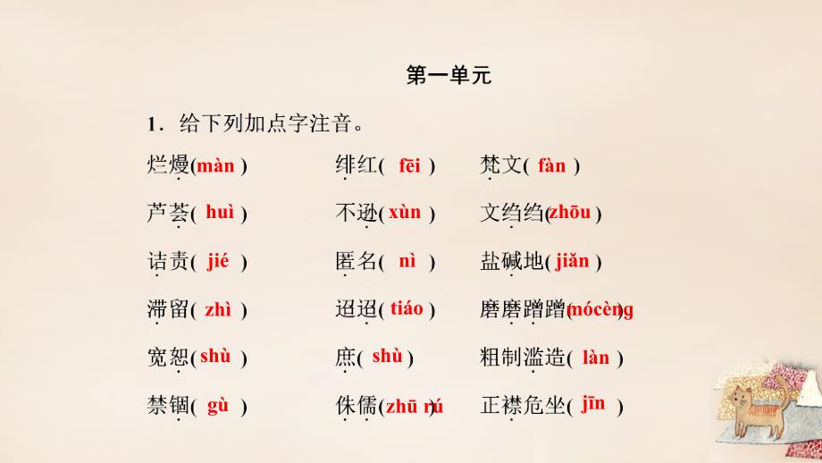 浙江湖州2018年中考语文 考点集训4 八年级下册单元字词闯关课件_第2页