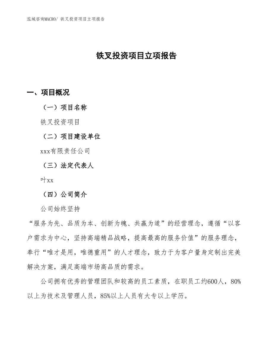 铁叉投资项目立项报告_第1页