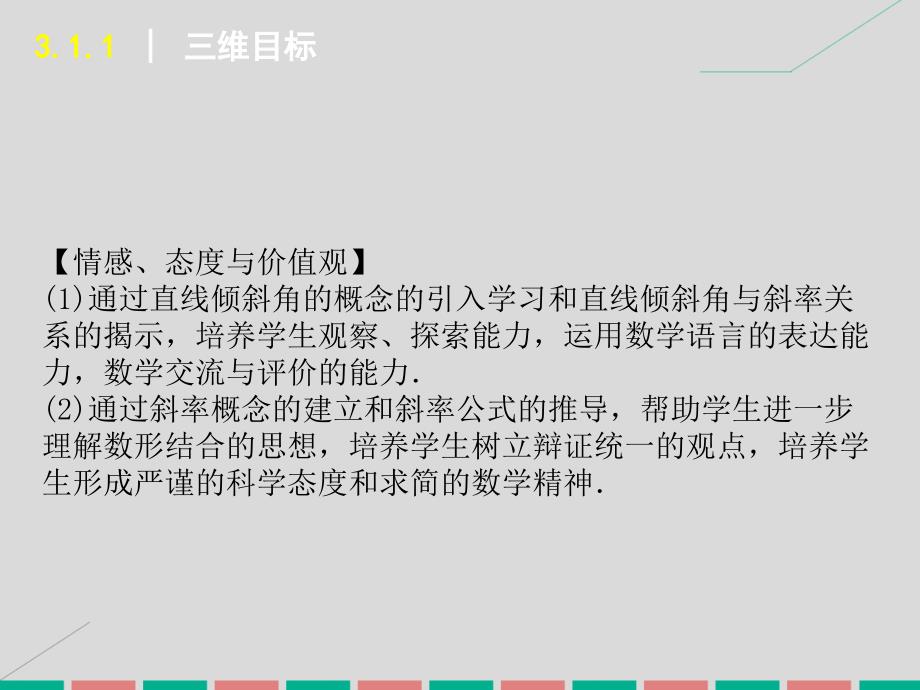 学练考2017-2018学年高中数学 3.1.1 倾斜角与斜率课件 新人教a版必修2_第3页