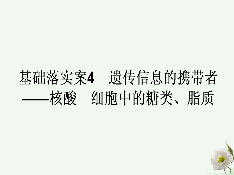 2018高考生物一轮复习构想第一单元细胞的分子组成基础落实案4遗传信息的携带者__核酸细胞中的糖类脂类课件新人教版必修_第1页