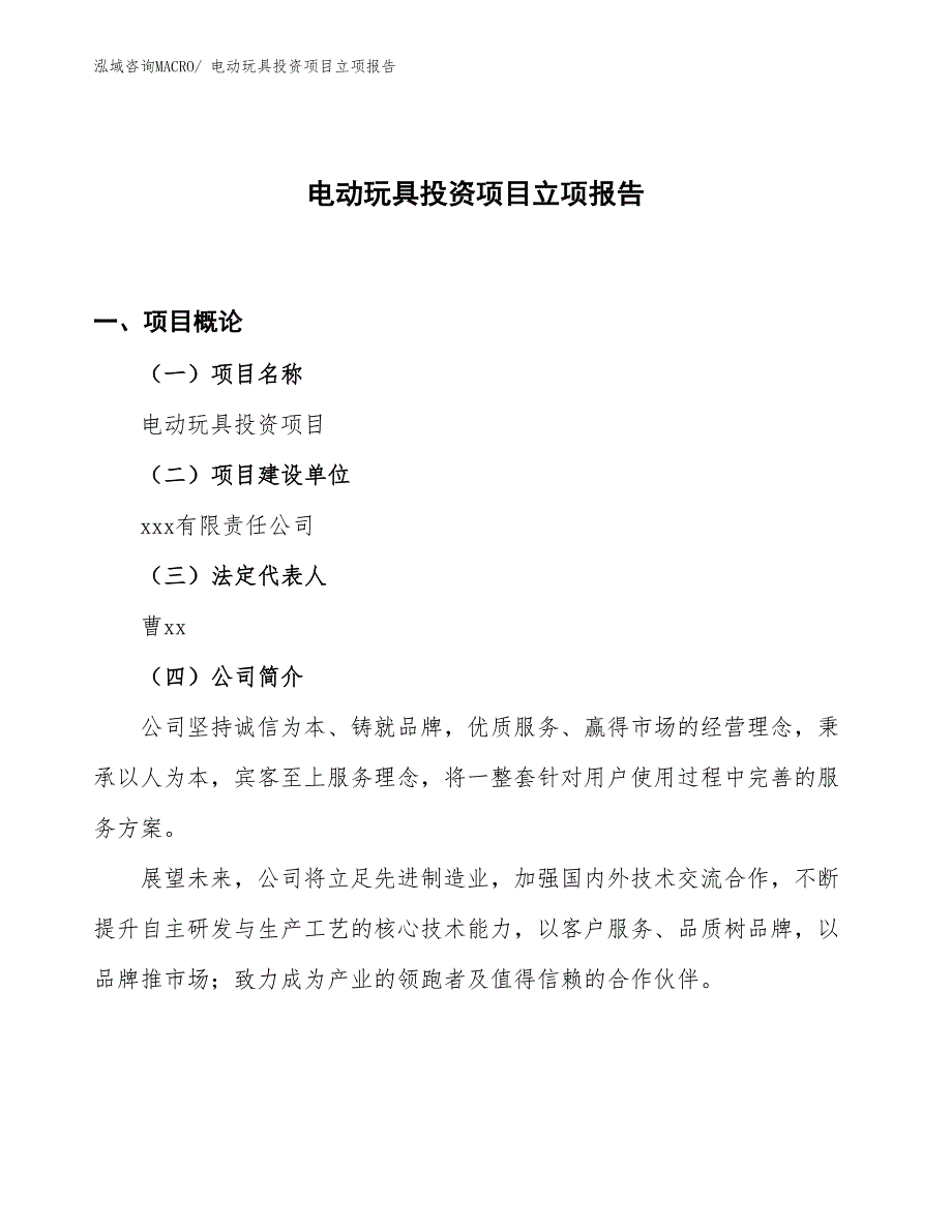 电动玩具投资项目立项报告_第1页