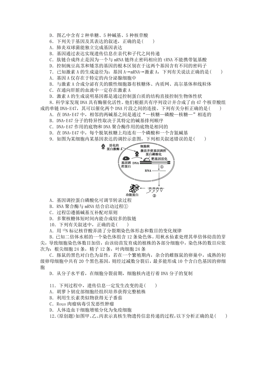 2015届高考生物二轮复习 特色专项训练二（四）遗传的细胞学基础 分子基础类（含解析）_第2页