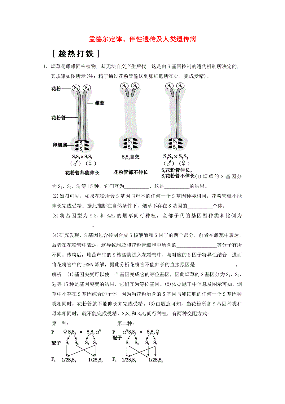 2015届高考生物二轮专题复习 体系通关强化练 突破非选择题8个高频考点 考点2 孟德尔定律、伴性遗传及人类遗传病_第1页