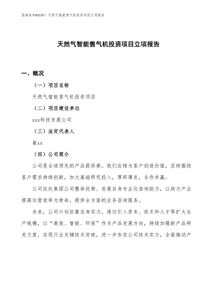 天然气智能售气机投资项目立项报告_第1页