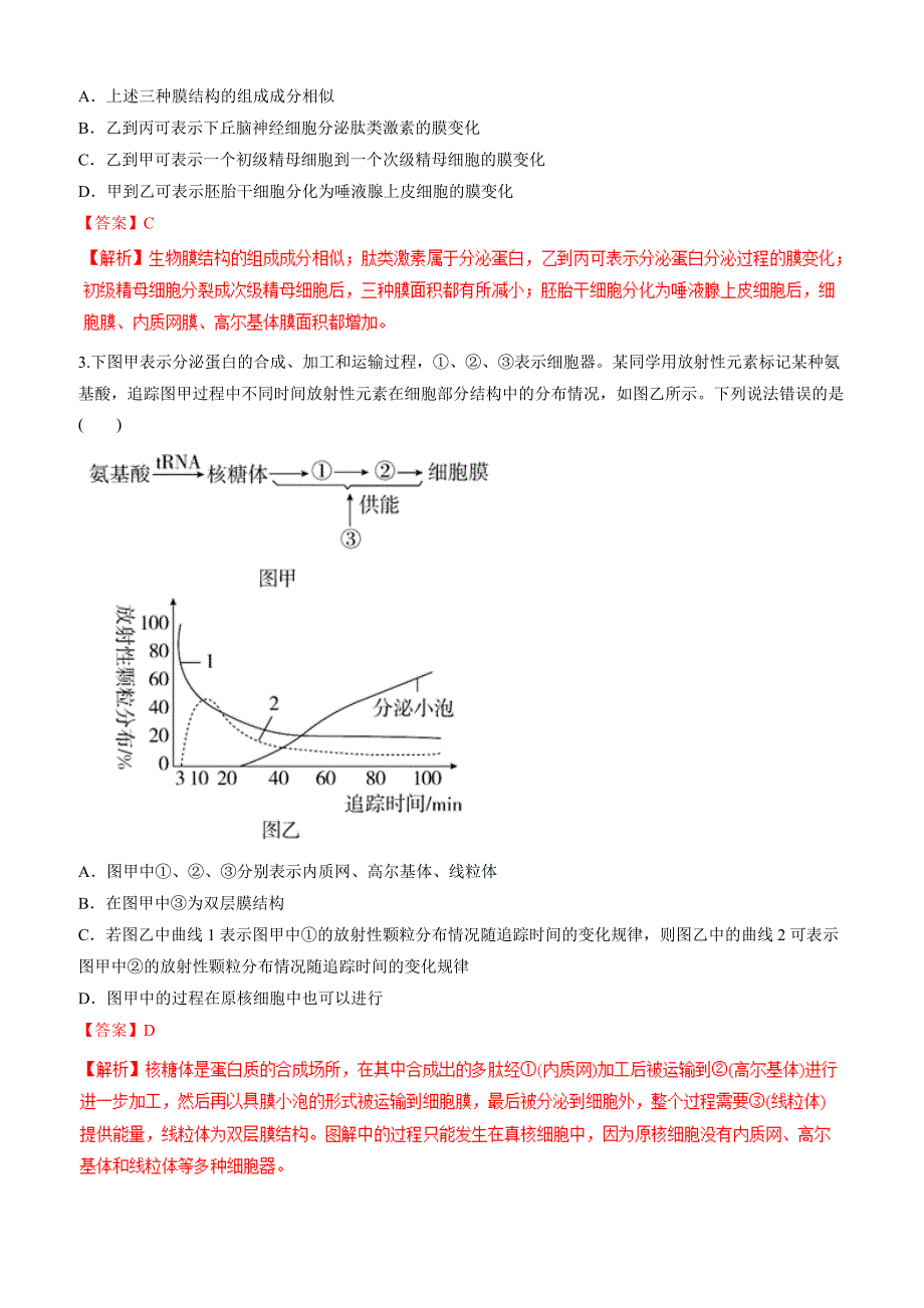 2019年高考生物提分秘籍：专题06-细胞器——系统内的分工合作（题型专练，含答案）_第2页