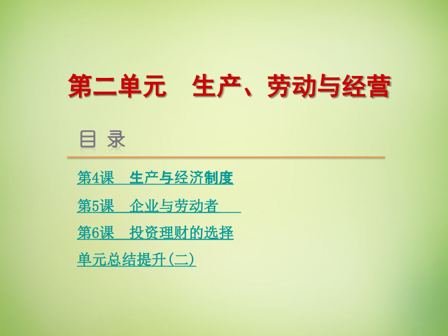 高考复习方案2018届高考政治一轮复习 第二单元 生产、劳动与经营课件 新人教版_第1页