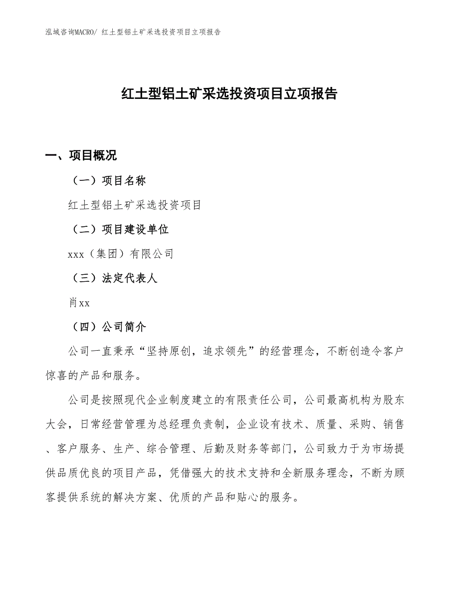 红土型铝土矿采选投资项目立项报告_第1页