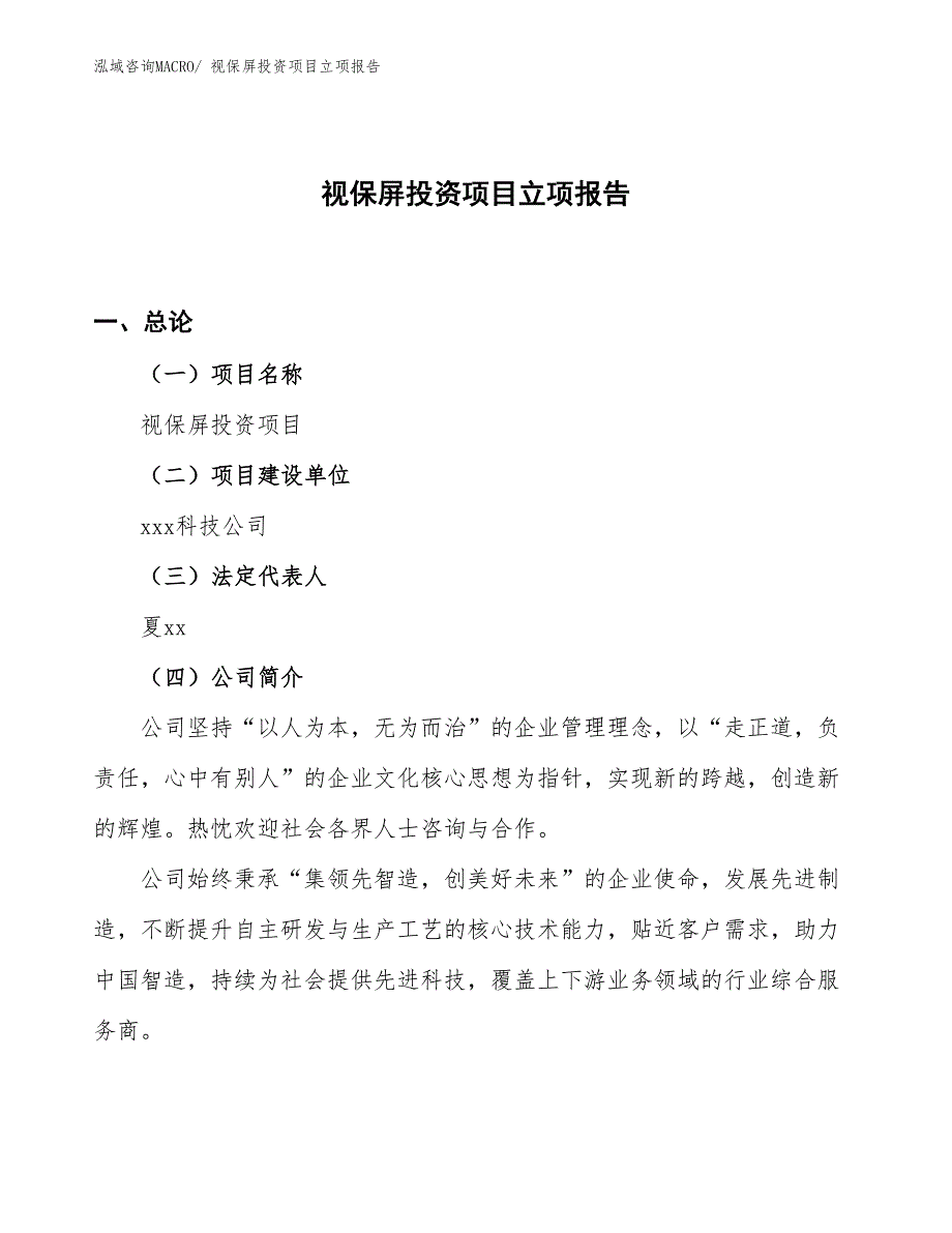 视保屏投资项目立项报告_第1页