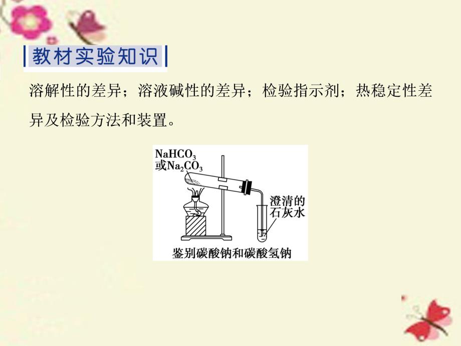 （通用版）高考化学二轮复习 第二部分 策略三 回扣教材-重温高考必考的12个课本中的实验 教材实验4 na2co3和nahco3的鉴别与除杂课件_第2页