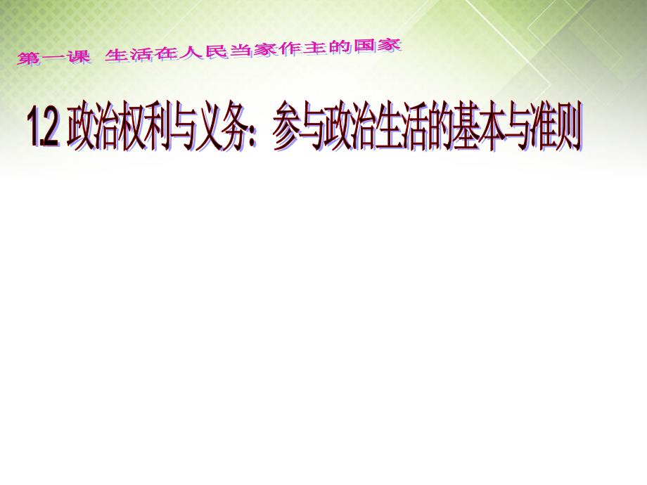 广东省揭阳一中高考政治复习 1.2《政治权利与义务 参与政治生活的基础和准则》课件4 新人教版必修2_第1页