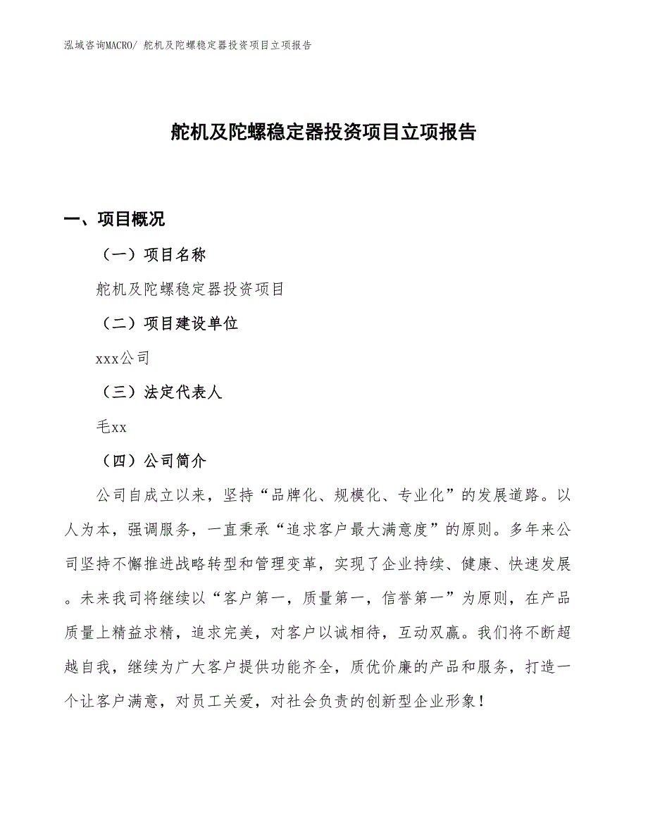 舵机及陀螺稳定器投资项目立项报告_第1页