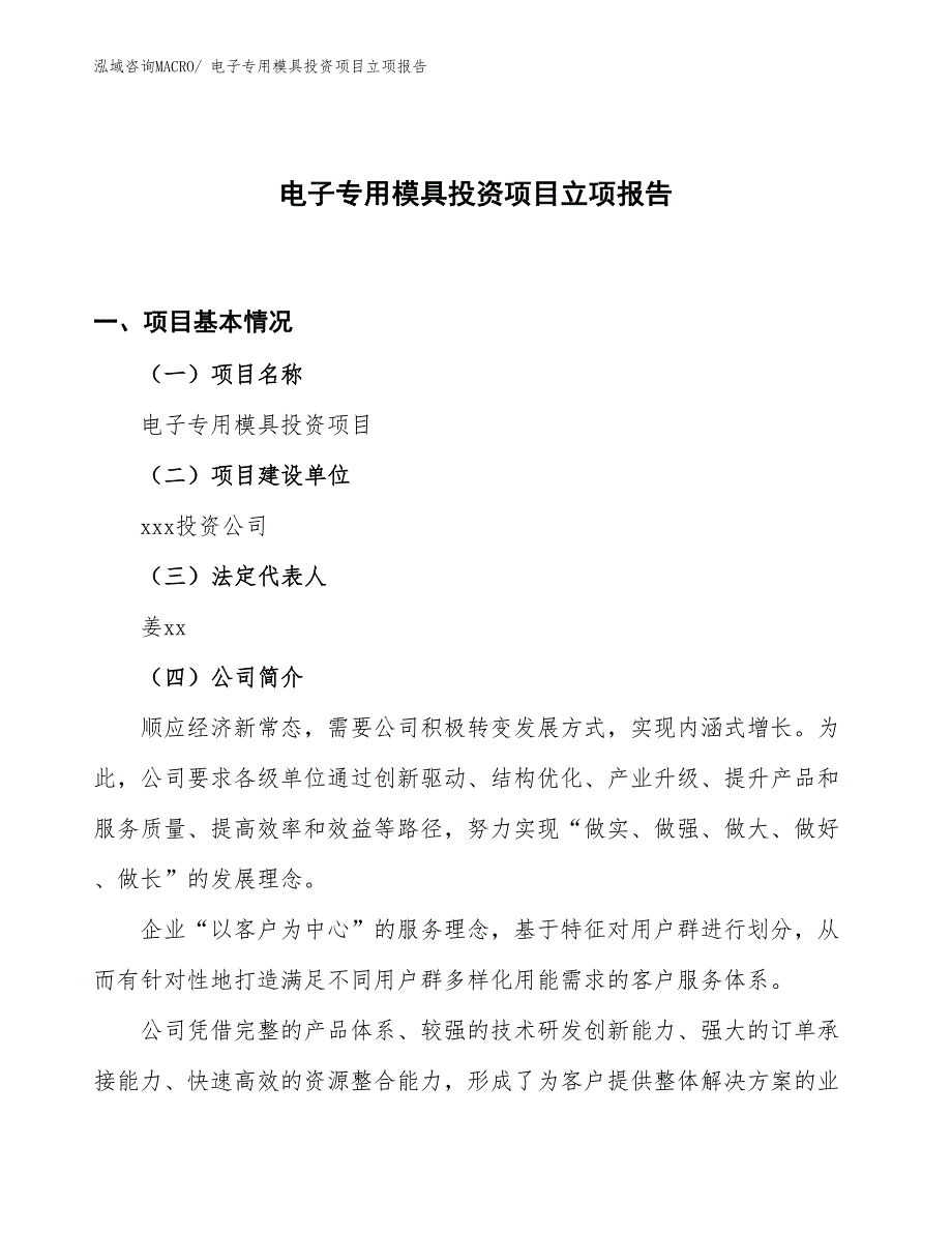 电子专用模具投资项目立项报告_第1页