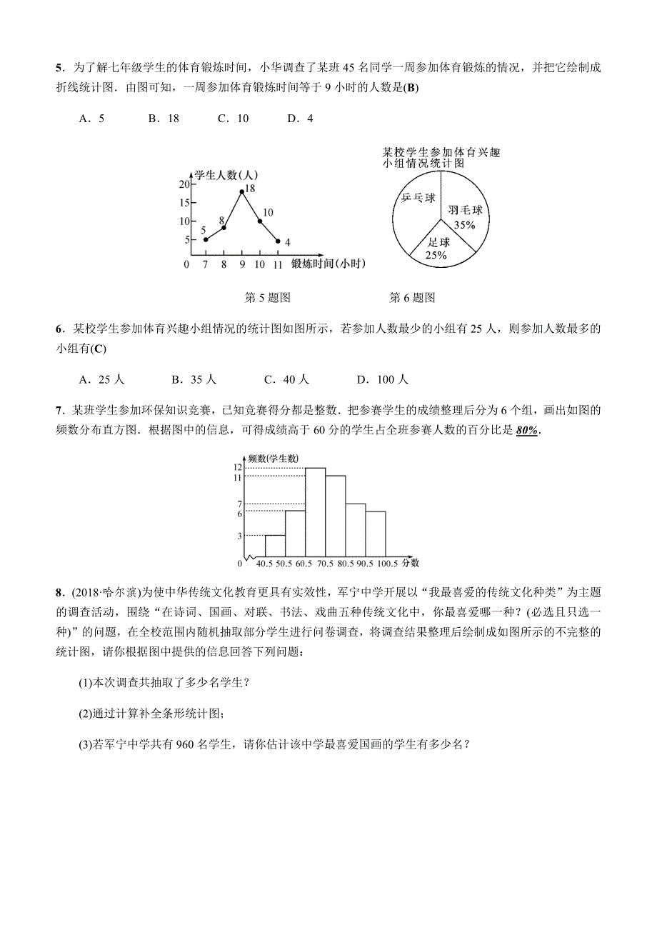 人教版七年级下章末复习试题含答案（六）数据的收集、整理与描述_第2页