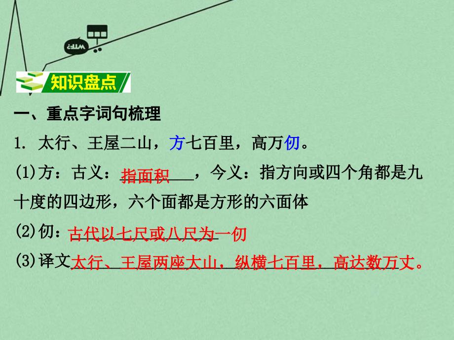 贵州省2018中考语文 第二部分 古诗文阅读 专题十 文言文阅读 九下 八、愚公移山课件_第2页