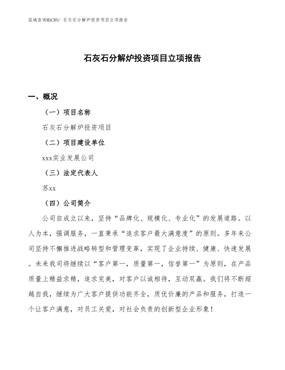 石灰石分解炉投资项目立项报告_第1页