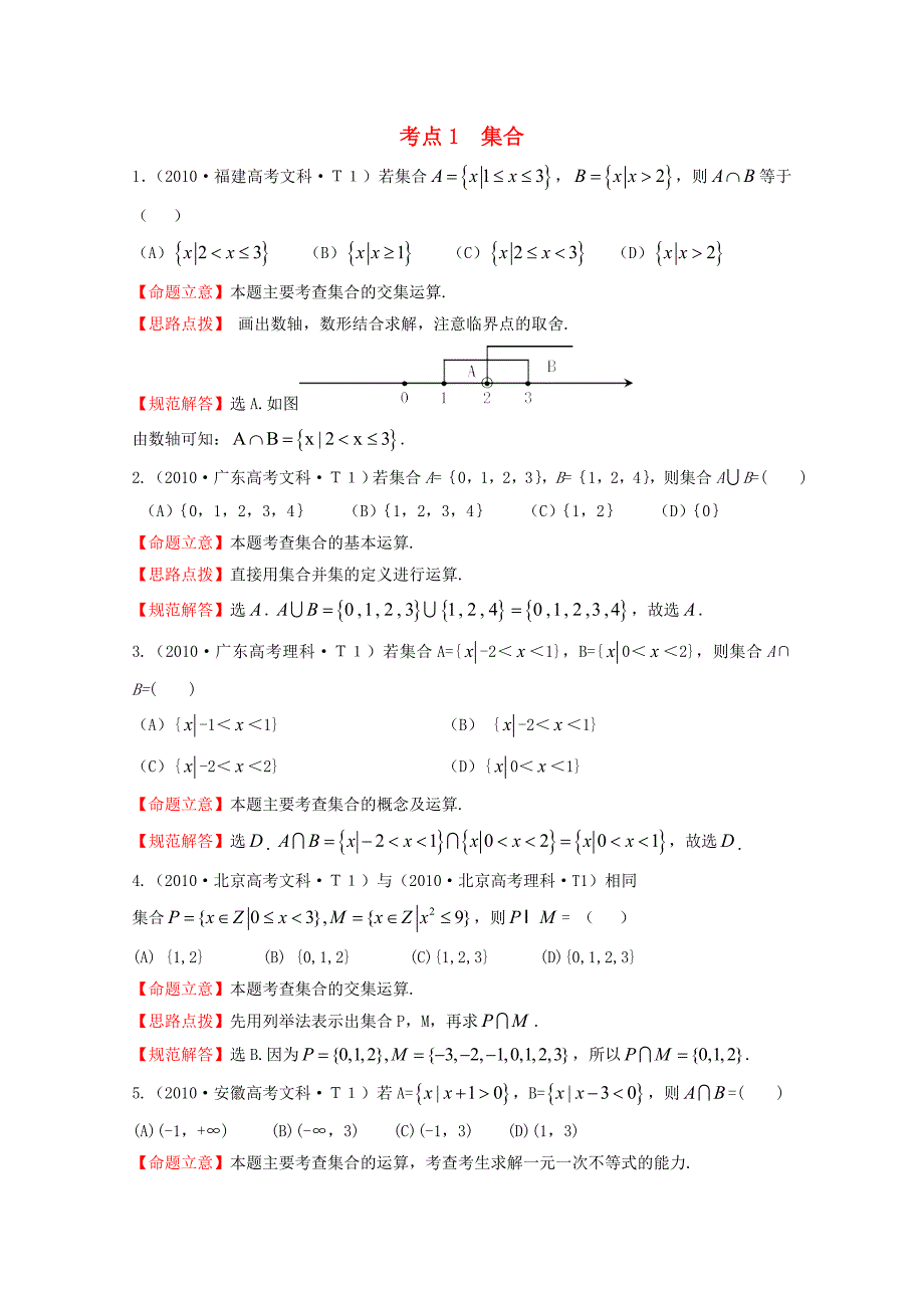 2015届高三数学 专项精析精炼 2010年考点1 集合_第1页