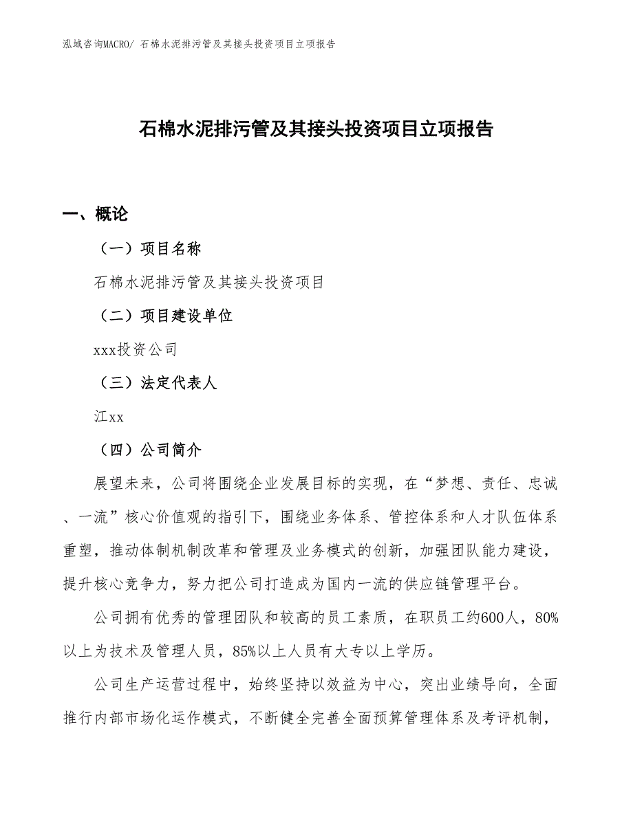 石棉水泥排污管及其接头投资项目立项报告_第1页