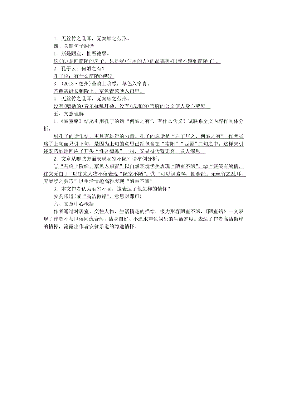 2015届中考语文 知识清单复习 第3篇 陋室铭_第2页