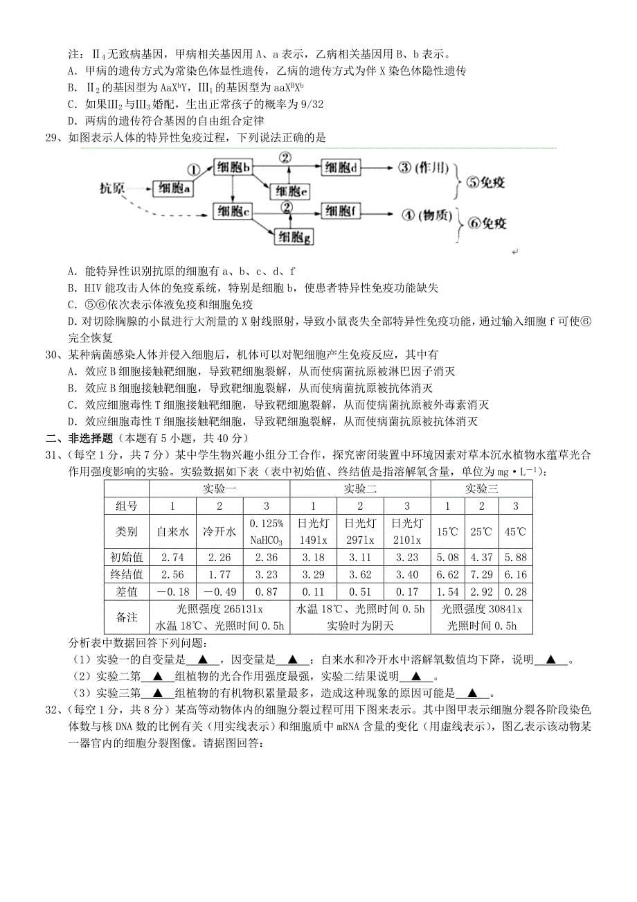 浙江省临海市白云高级中学2015届高三生物上学期第一次段考试题_第5页