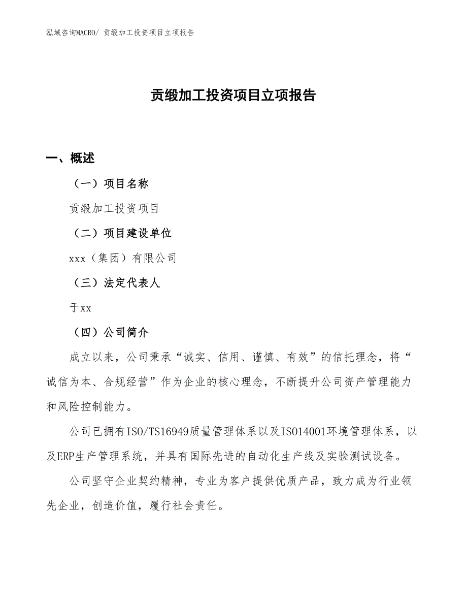 贡缎加工投资项目立项报告_第1页