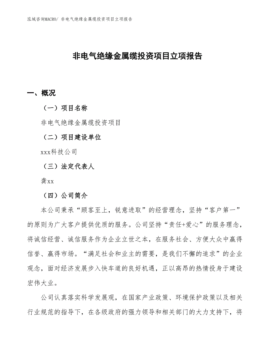 非电气绝缘金属缆投资项目立项报告_第1页